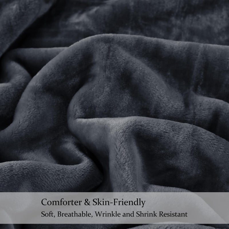 JYK Korean Faux Mink Fleece Blanket King Size 4.4 LB  1 Ply Extra Soft Lightweight Breathable Pluss Fuzzy Cozy King Blanket for Couch Sofa Bed Camping Room D?cor  87x95 Inches  Dark Grey - Image 3